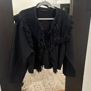 All saints Textured Black Fringe Blazer